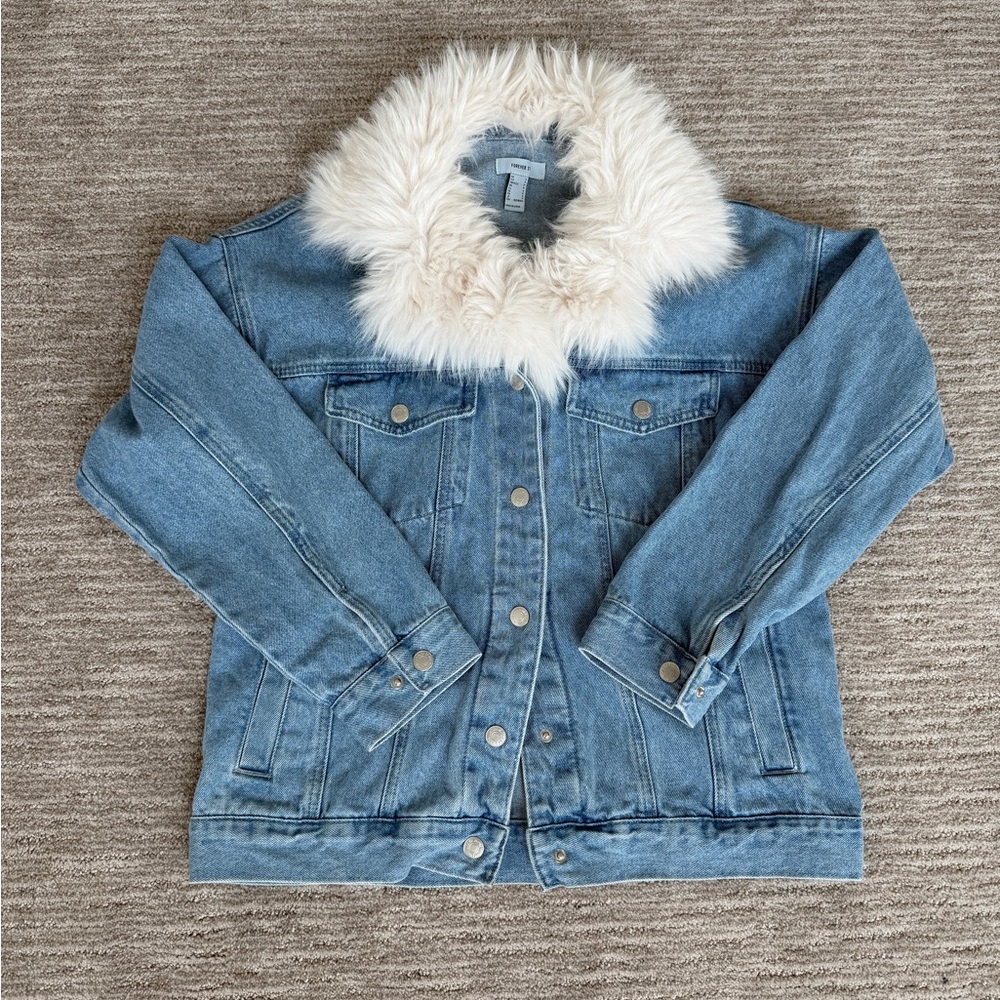 Denim Jacket with Faux Fur Collar